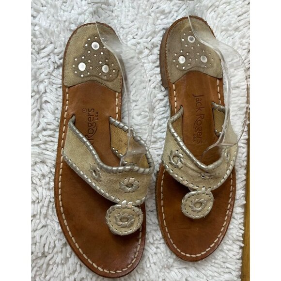 Jack Rogers Signature Jack's Flat Sandal Platinum Silver Size 9‎ - Picture 2 of 6